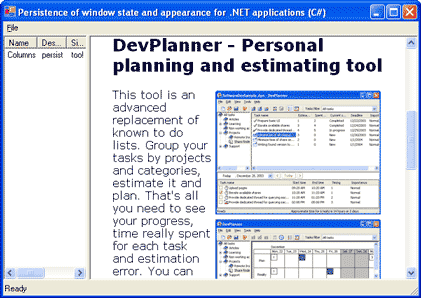 Persistence of Window State and Appearance for .NET Applications