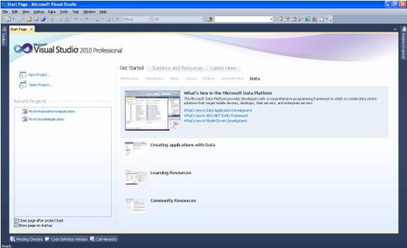 A Glimpse at Microsoft Visual Studio 2010