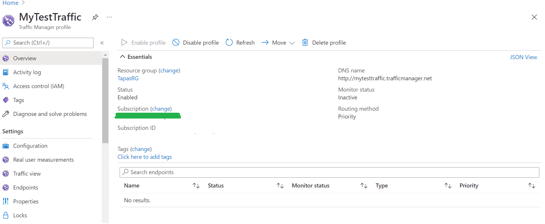 Azure Traffic Manager Profile