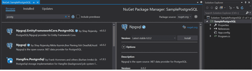 How to add a PostgreSQL Data Provider