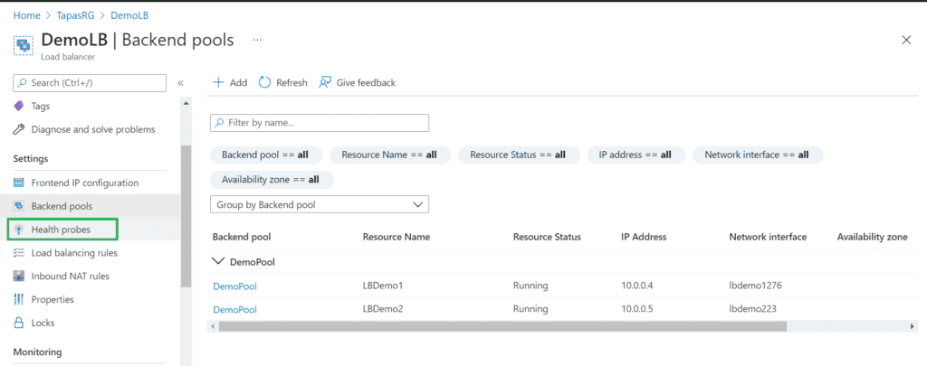 Back-end pools example